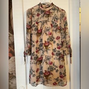 Express Romantic Floral High Neck Mandarin Collar Chiffon Dress Sz S